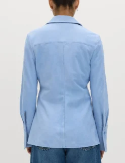 Faux Suede Collared Button Through Shirt