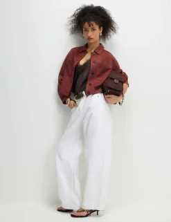 Faux Suede Collared Cropped Overshirt
