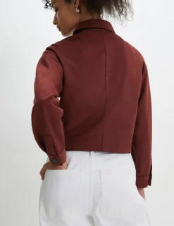 Faux Suede Collared Cropped Overshirt