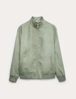 Faux Suede Funnel Neck Jacket