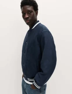 Faux Suede Padded Varsity Bomber Jacket