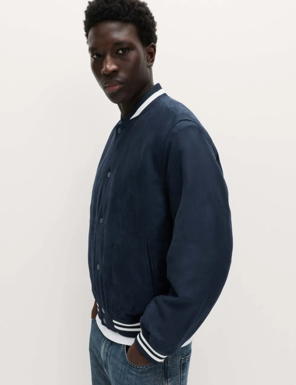 Faux Suede Padded Varsity Bomber Jacket