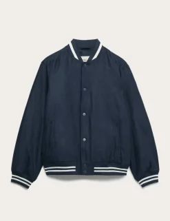 Faux Suede Padded Varsity Bomber Jacket