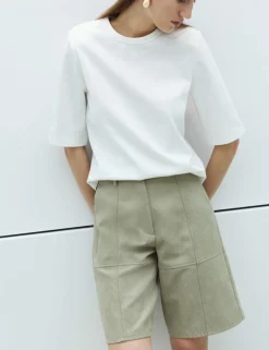 Faux Suede Weave Effect Longline Shorts