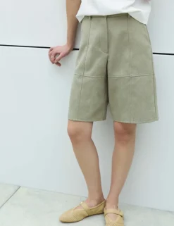 Faux Suede Weave Effect Longline Shorts