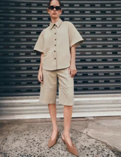Faux Suede Weave Effect Longline Shorts