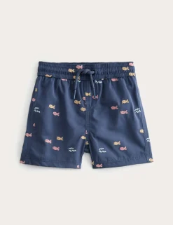 Fish Embroidered Navy Swim Shorts (0-5 Yrs)