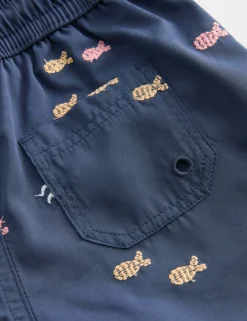 Fish Embroidered Navy Swim Shorts (0-5 Yrs)