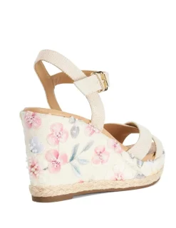 Floral Ankle Strap Wedge Sandals