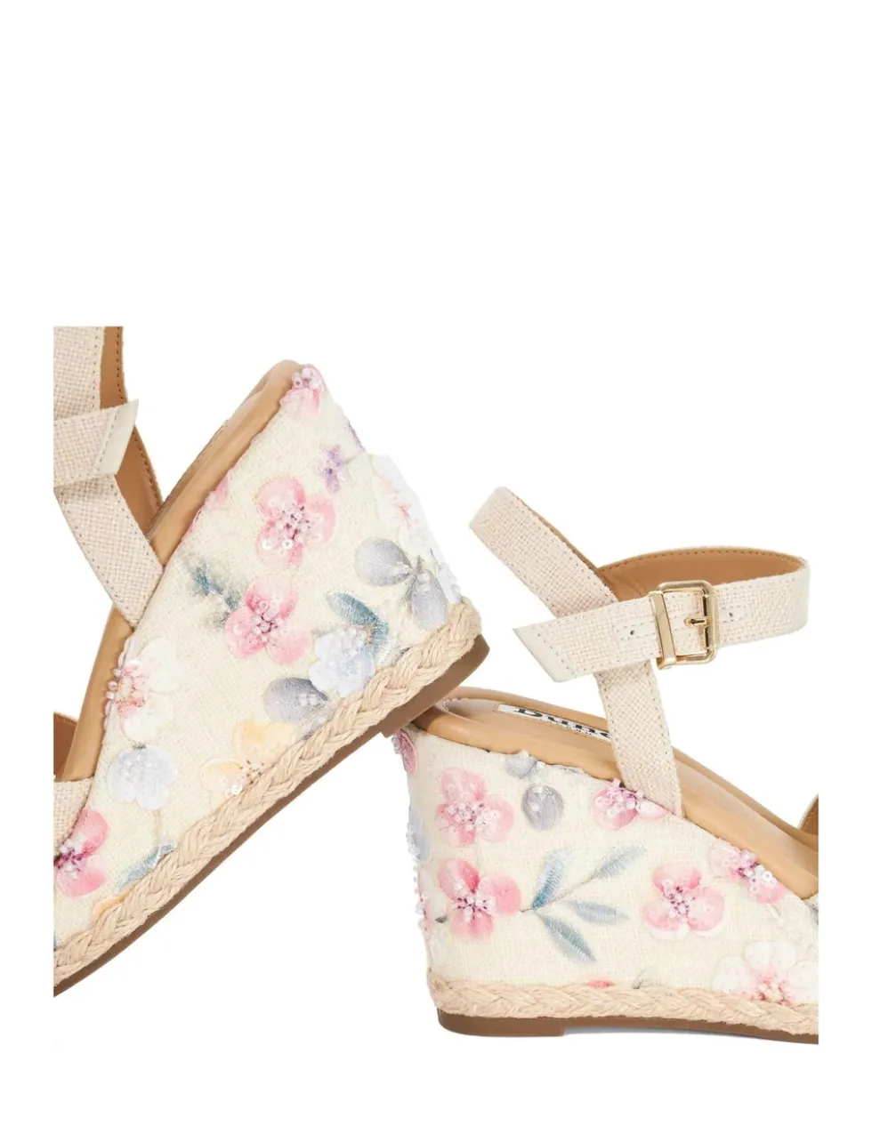 Floral Ankle Strap Wedge Sandals