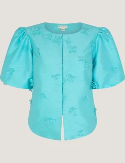 Floral Appliqué Puff Sleeve Jacket
