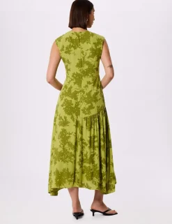 Floral Asymmetric Skirt Midi Skater Dress