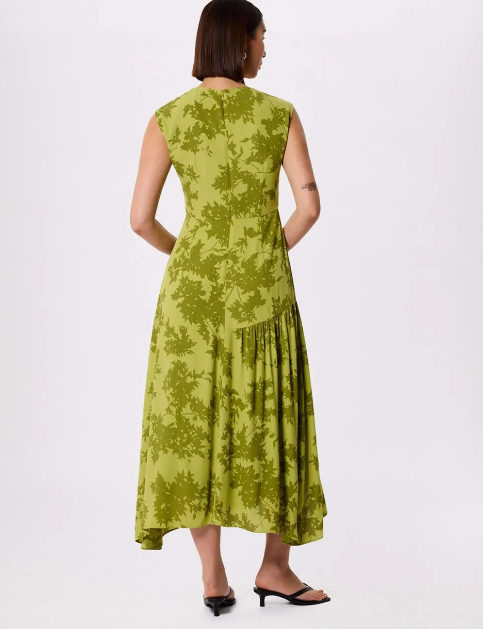 Floral Asymmetric Skirt Midi Skater Dress