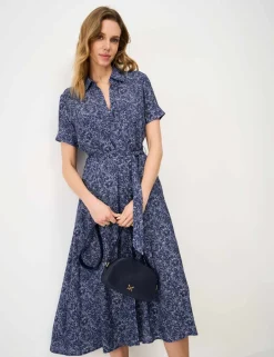 Floral Belted Midi Shirt Dress