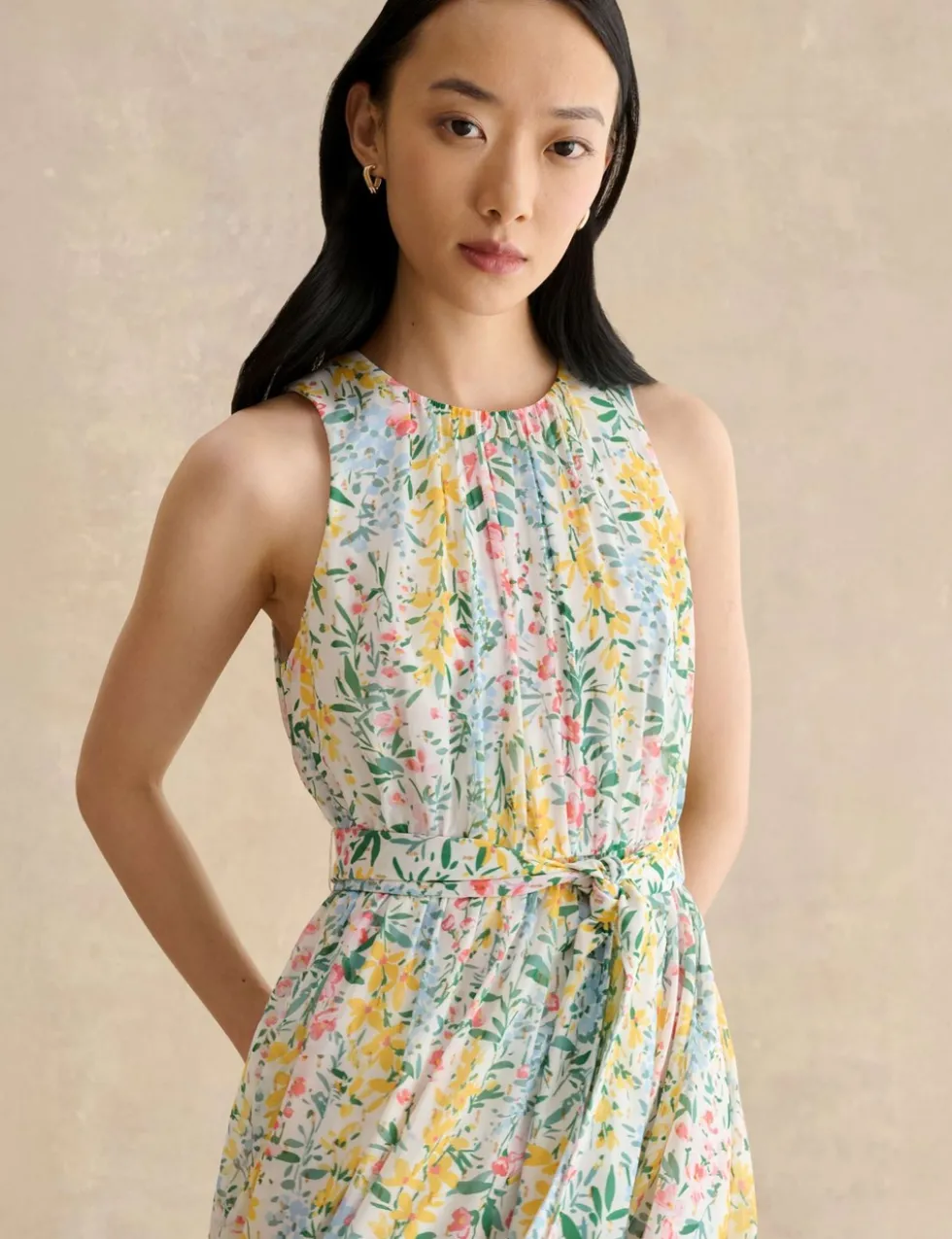 Floral Belted Midi Waisted Dress