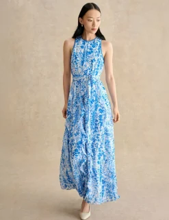 Floral Belted Ruffle Maxi Waisted Dress