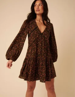 Floral Broderie V-Neck Mini Tiered Dress