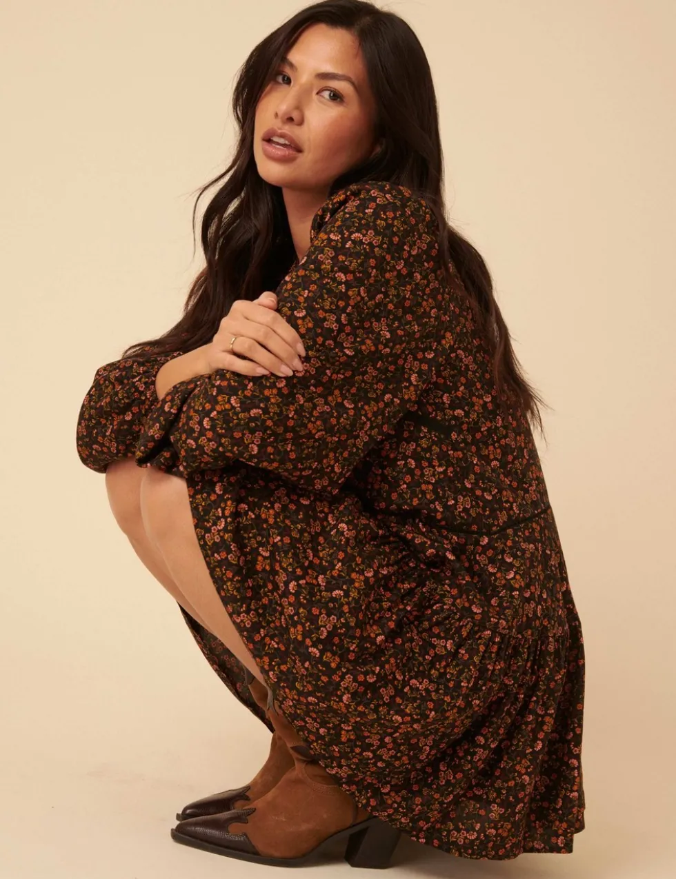 Floral Broderie V-Neck Mini Tiered Dress