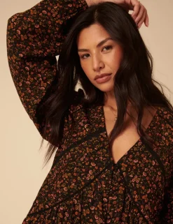Floral Broderie V-Neck Mini Tiered Dress