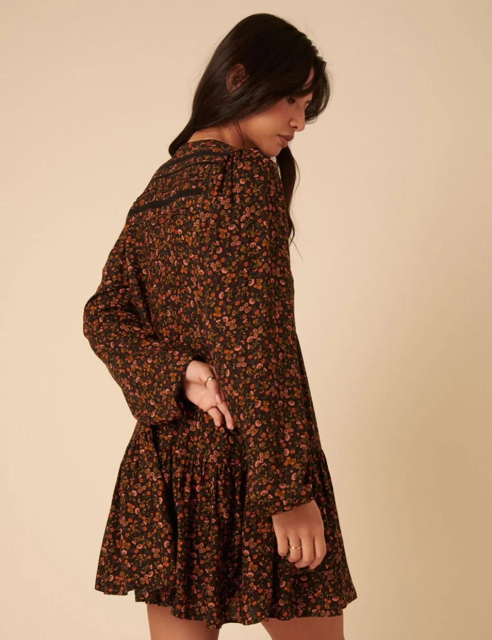 Floral Broderie V-Neck Mini Tiered Dress