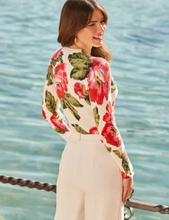 Floral Button Cuff Crew Neck Jumper