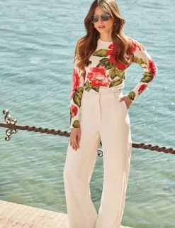 Floral Button Cuff Crew Neck Jumper