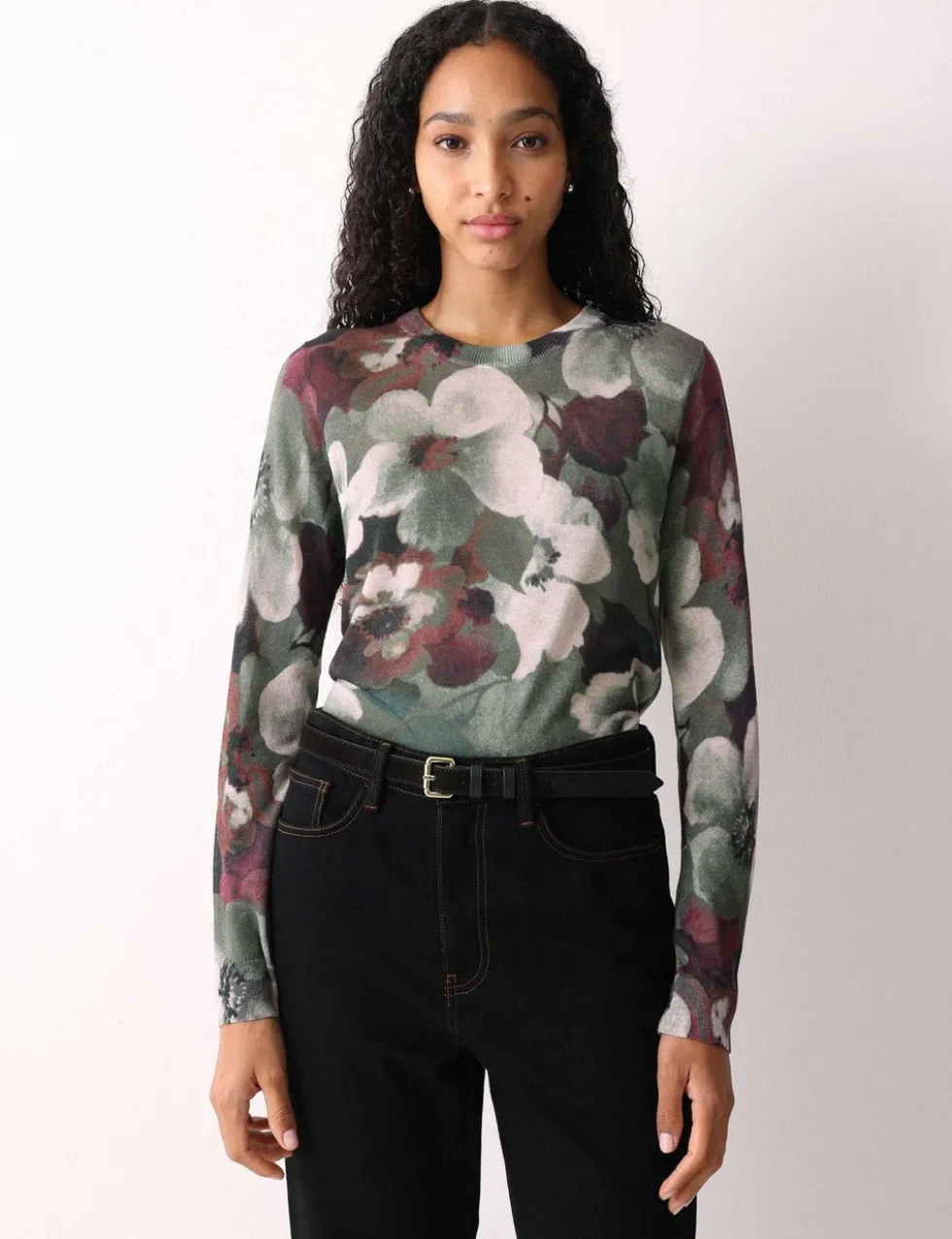 Floral Button Detail Jumper with Linen