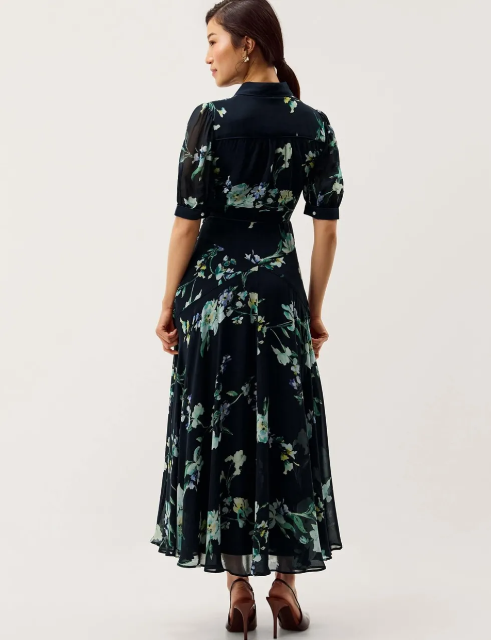 Floral Button Front Midi Tea Dress
