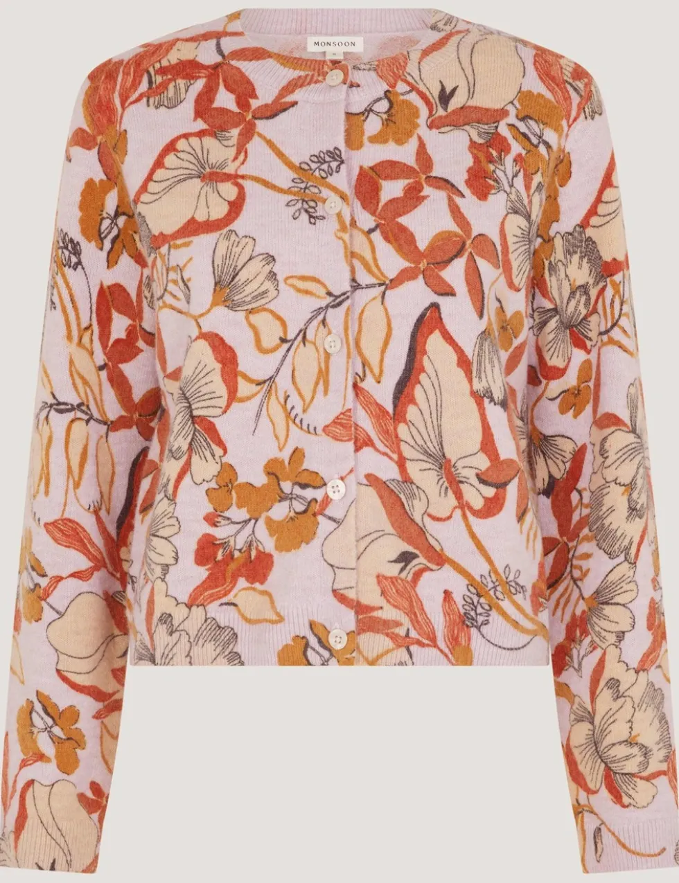 Floral Crew Neck Button Front Cardigan