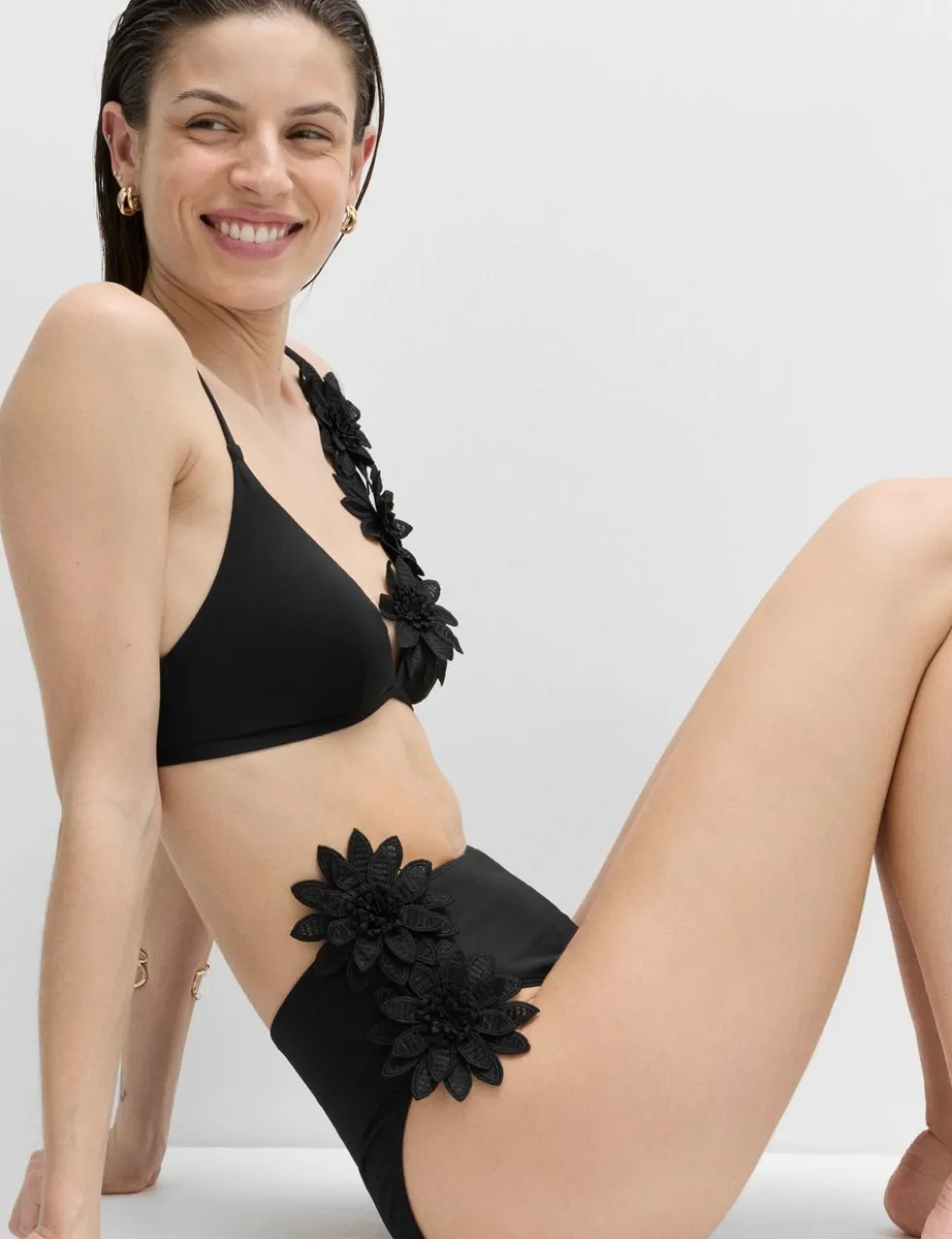 Floral Detail High Waisted Bikini Bottoms