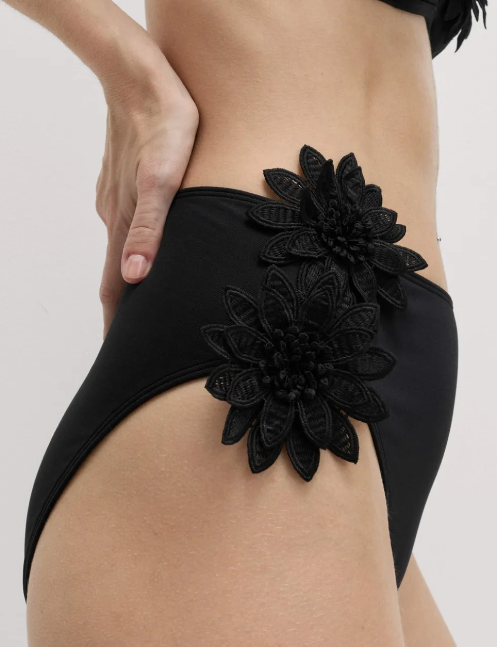 Floral Detail High Waisted Bikini Bottoms