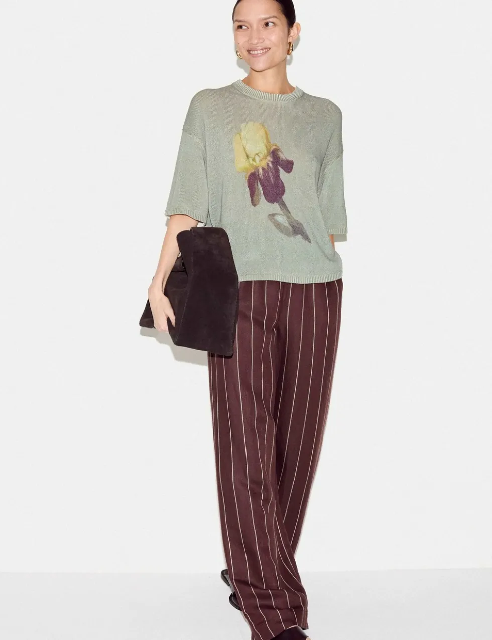 Floral Drop Shoulder Jumper with Linen