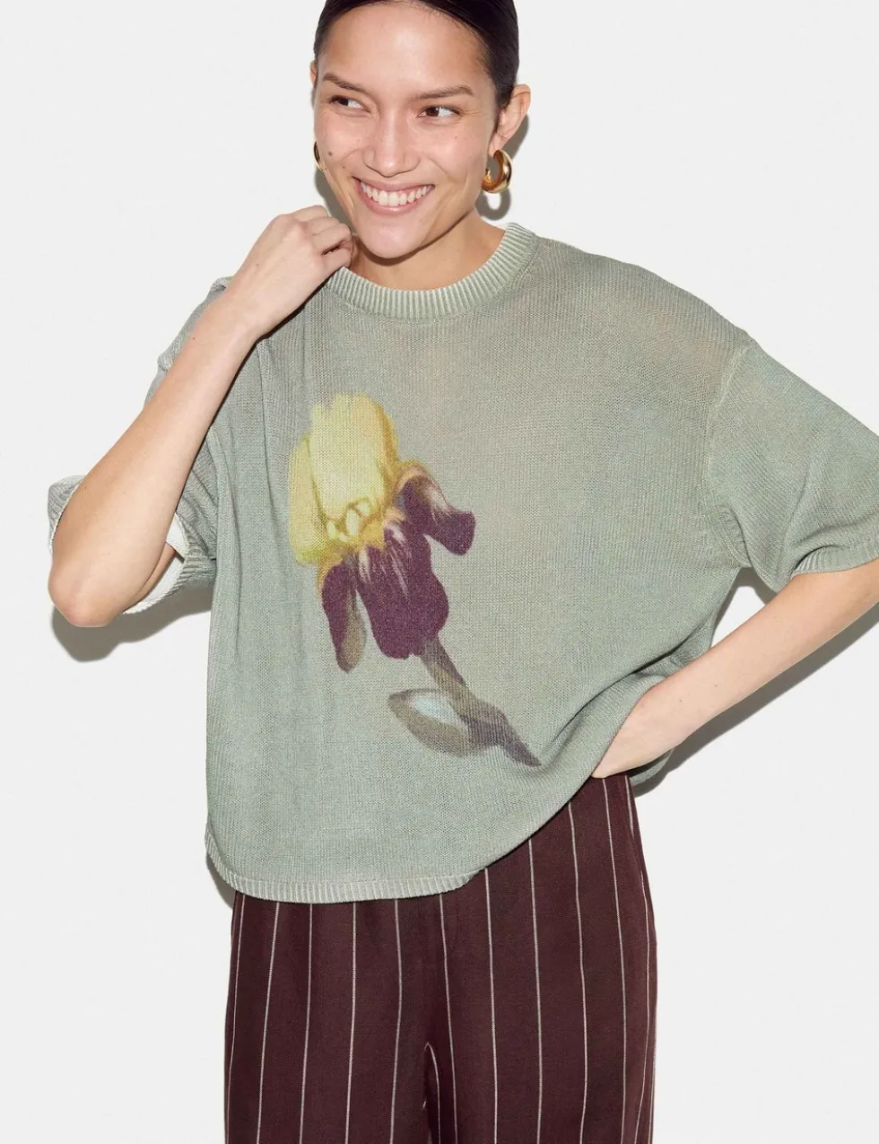 Floral Drop Shoulder Jumper with Linen