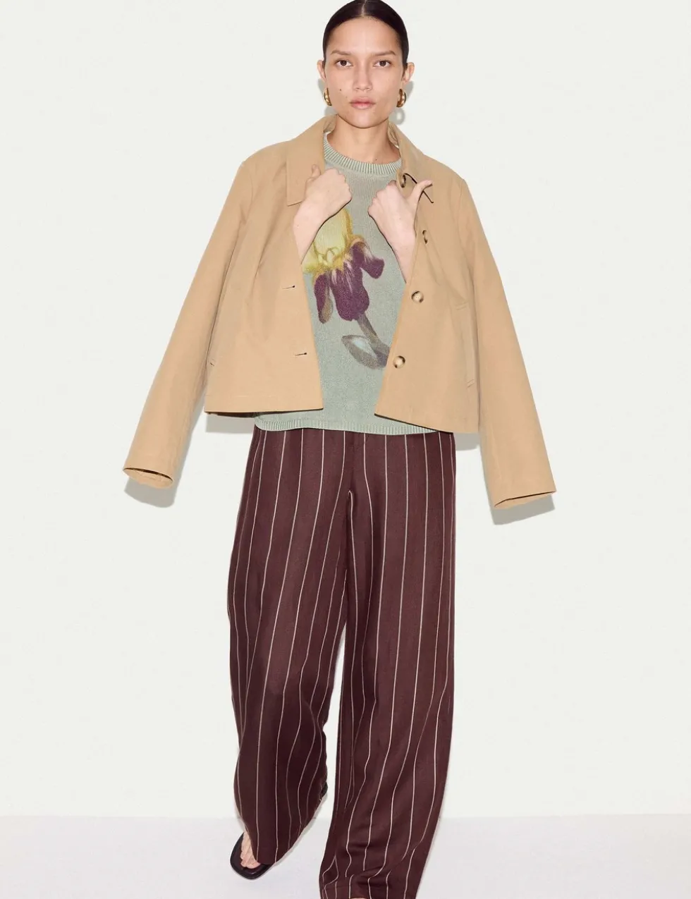 Floral Drop Shoulder Jumper with Linen