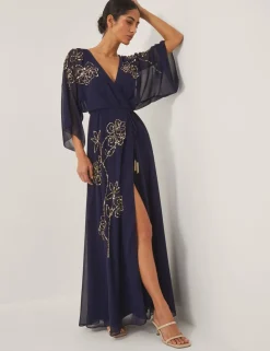 Floral Embellished Maxi Wrap Dress