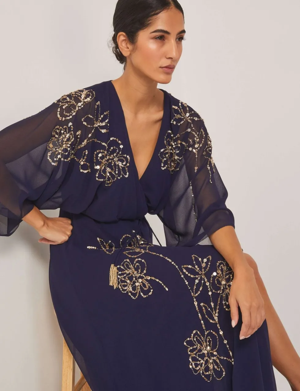 Floral Embellished Maxi Wrap Dress