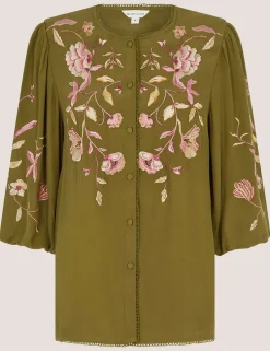 Floral Embroidered Blouson Sleeve Top