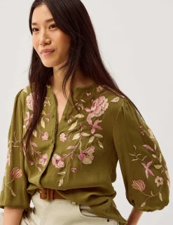 Floral Embroidered Blouson Sleeve Top