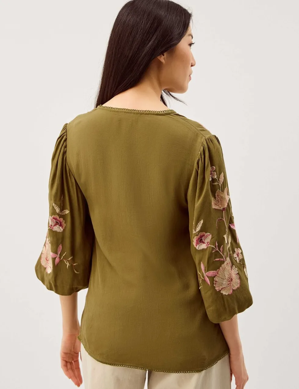 Floral Embroidered Blouson Sleeve Top
