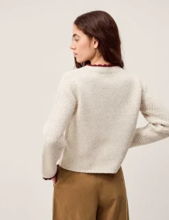 Floral Embroidered Scallop Edge Cardigan