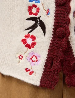 Floral Embroidered Scallop Edge Cardigan