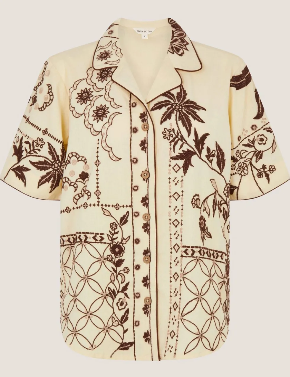 Floral Embroidered Shirt with Linen