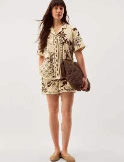 Floral Embroidered Shirt with Linen