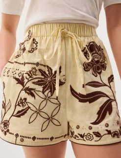 Floral Embroidered Shorts with Linen