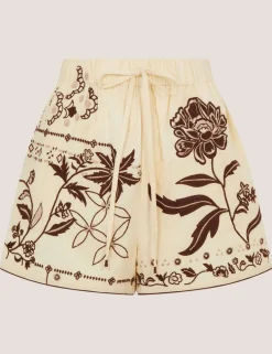 Floral Embroidered Shorts with Linen