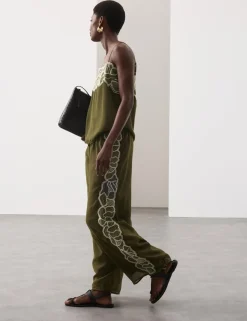 Floral Embroidered Wide Leg Trousers