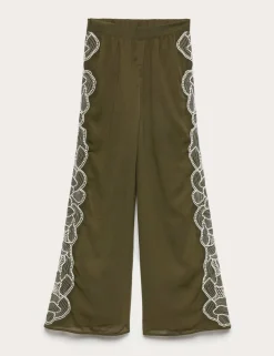 Floral Embroidered Wide Leg Trousers