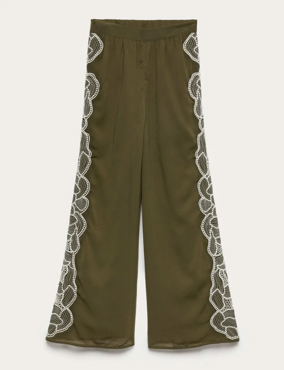 Floral Embroidered Wide Leg Trousers