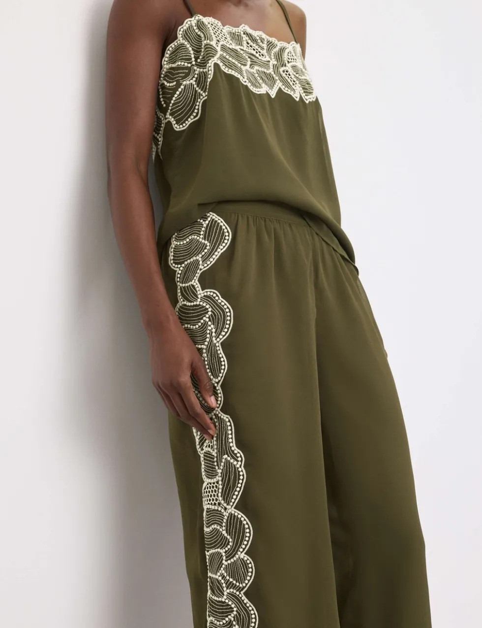 Floral Embroidered Wide Leg Trousers