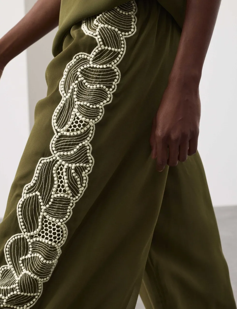 Floral Embroidered Wide Leg Trousers